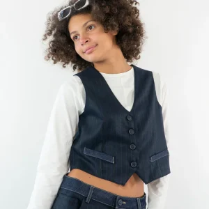 Gilet gessato con inserti Jeans PLEASE