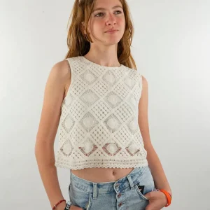 Top in cotone  effetto pizzo