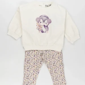 Completo 2 pz. felpato con legging fiorato EMC