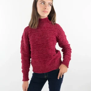 Maglione traforato a collo alto in ciniglia GUESS
