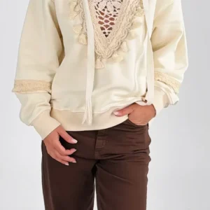 Felpa cappuccio crochet+nappe T.