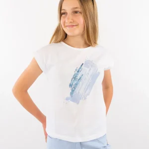 T-shirt con stampa azzurra sfumata I DO